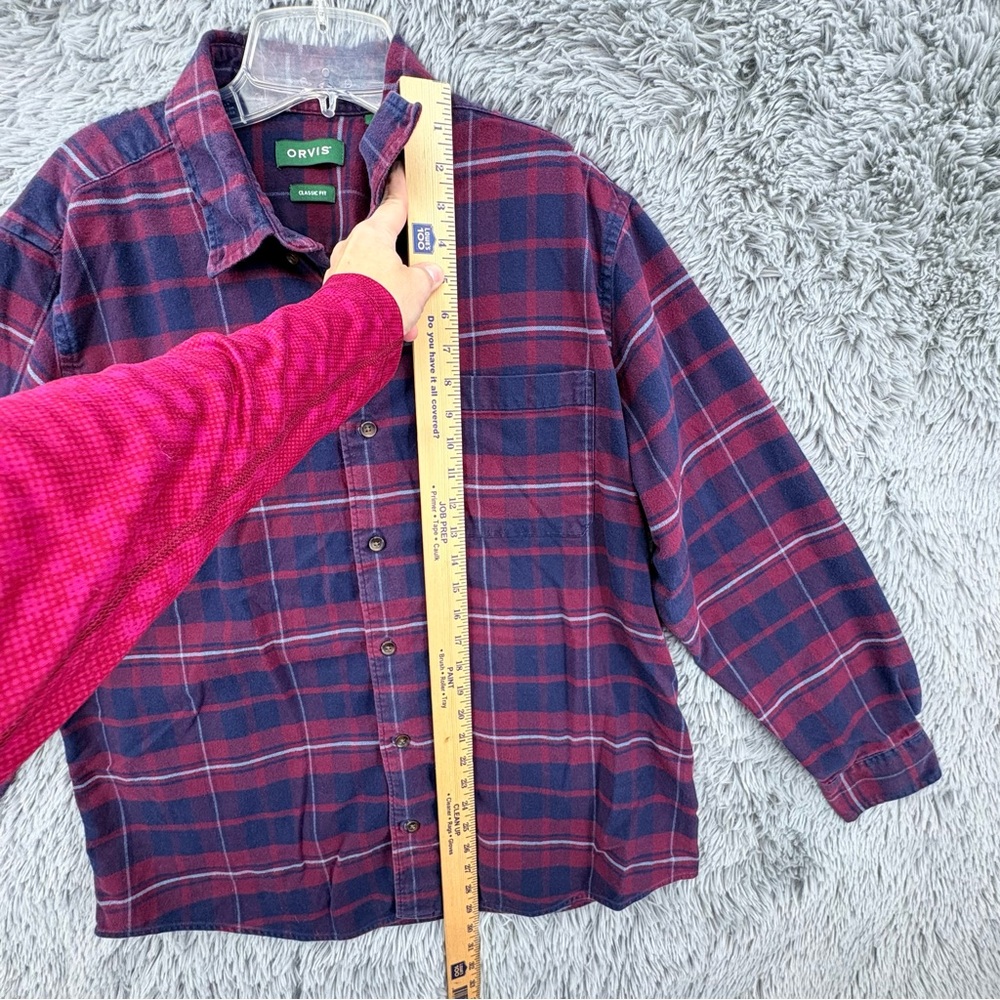 Orvis Flannel Shirt Mens Large Classic Fit Button Up Sangria Plaid Double Brush - Picture 3 of 8